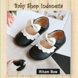 large S1015 Sepatu Anak Perempuan Hitam Putih Sepatu Anak Import Hitam Putih Bow